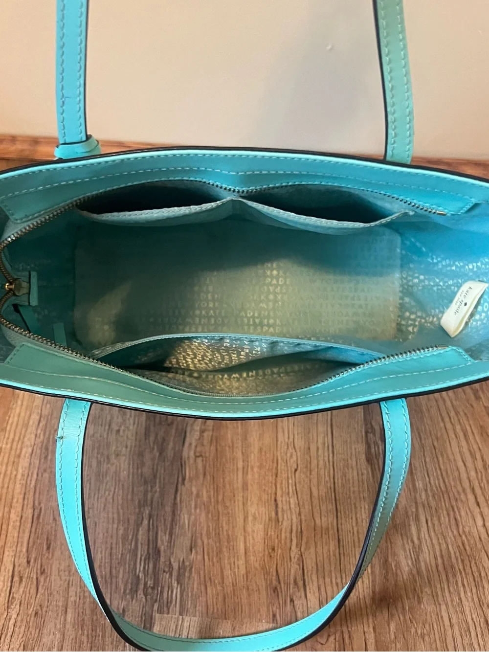 kate spade Turquoise Leather Tote with Logo Charm